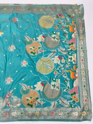 Light blue zari woven banarasi silk blend saree with blouse piece 2