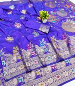 Purple zari woven banarasi silk blend saree with blouse piece