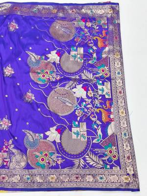 Purple zari woven silk blend saree with blouse piece 2