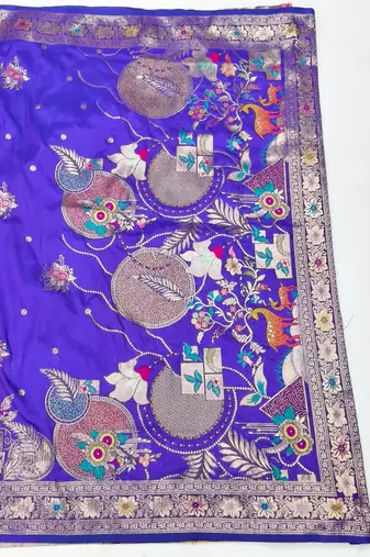 Purple zari woven silk blend saree with blouse piece