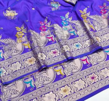 Purple zari woven silk blend saree with blouse piece 3