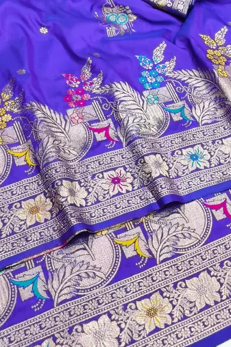 Purple zari woven silk blend saree with blouse piece