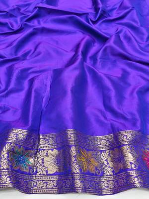 Purple zari woven silk blend saree with blouse piece 4