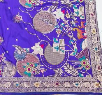 Purple zari woven silk blend saree with blouse piece 5
