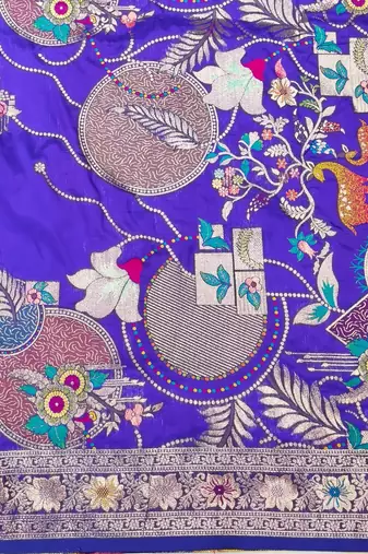 Purple zari woven silk blend saree with blouse piece