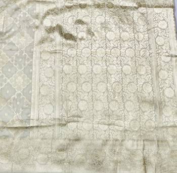 Cream zari woven silk blend saree with blouse piece 5