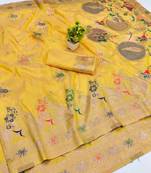 Gold zari woven banarasi silk blend saree with blouse piece