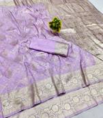 Lavender zari woven banarasi silk blend saree with blouse piece