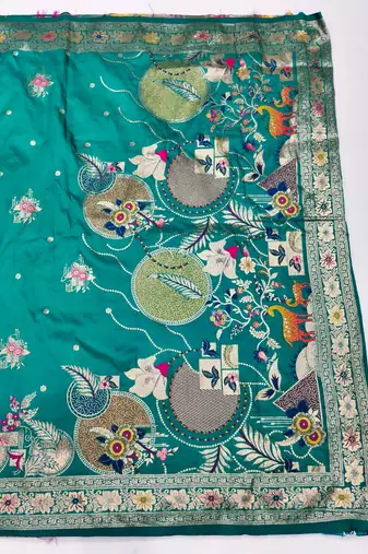 Rama zari woven silk blend saree with blouse piece
