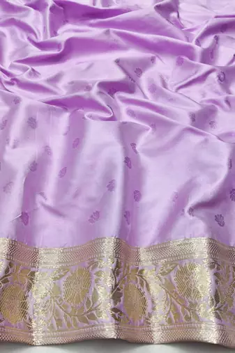 Lavender zari woven silk blend saree with blouse piece