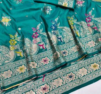 Rama zari woven silk blend saree with blouse piece 3