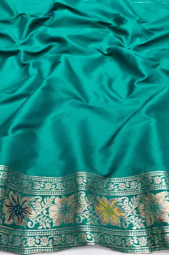 Rama zari woven silk blend saree with blouse piece