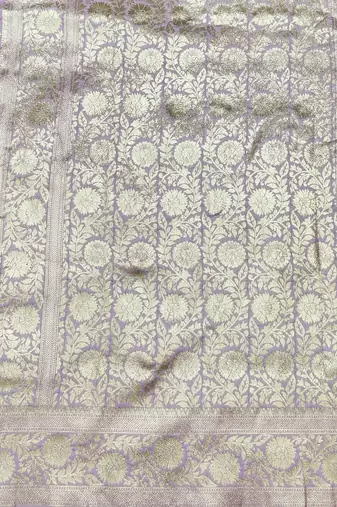Lavender zari woven silk blend saree with blouse piece