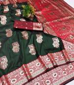 Green zari woven banarasi silk blend saree with blouse piece
