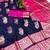 Dark blue zari woven banarasi silk blend saree with blouse piece