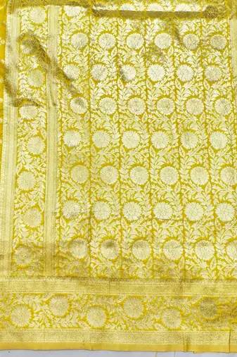 Yellow zari woven silk blend saree with blouse piece