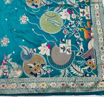 Blue zari woven silk blend saree with blouse piece 5