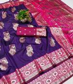 Purple zari woven banarasi silk blend saree with blouse piece