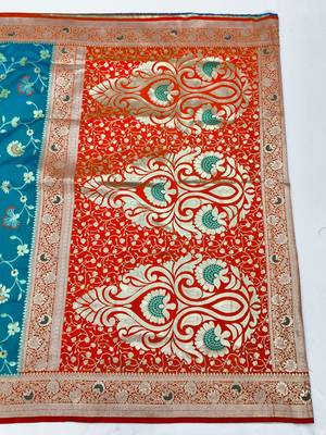 Rama zari woven silk blend saree with blouse piece 2