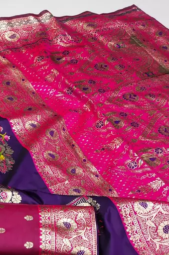 Purple zari woven silk blend saree with blouse piece