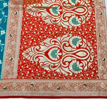 Rama zari woven silk blend saree with blouse piece 5