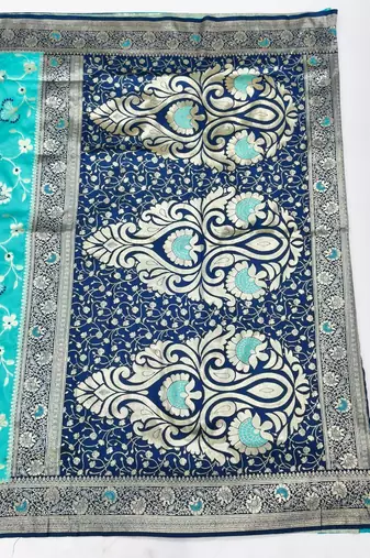 Light blue zari woven silk blend saree with blouse piece