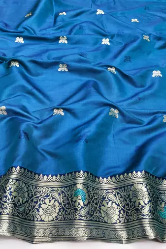 Light blue zari woven silk blend saree with blouse piece
