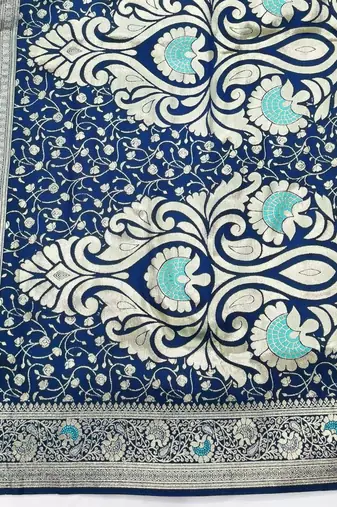 Light blue zari woven silk blend saree with blouse piece