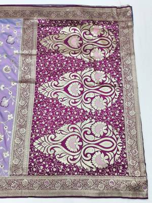 Light purple zari woven silk blend saree with blouse piece 2