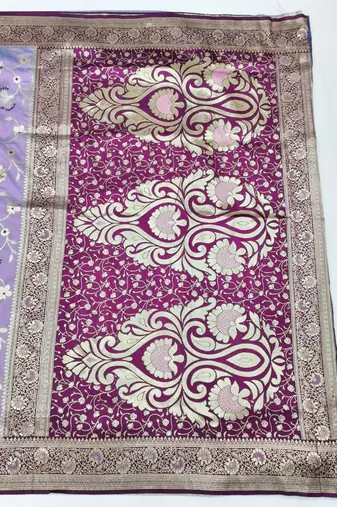 Light purple zari woven silk blend saree with blouse piece