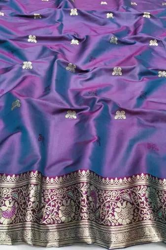 Light purple zari woven silk blend saree with blouse piece