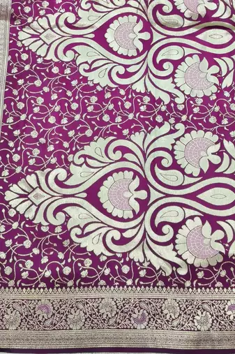 Light purple zari woven silk blend saree with blouse piece