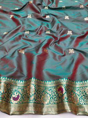 Rani pink zari woven silk blend saree with blouse piece 4