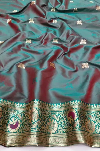 Rani pink zari woven silk blend saree with blouse piece