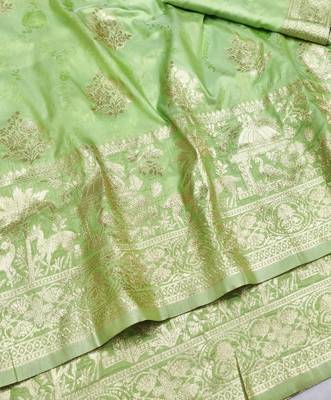Light green zari woven silk blend saree with blouse piece 3