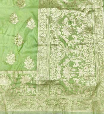 Light green zari woven silk blend saree with blouse piece 5
