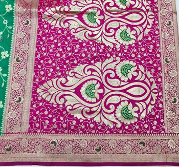Green zari woven silk blend saree with blouse piece 5