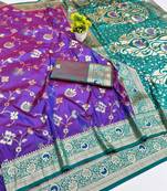 Purple zari woven banarasi silk blend saree with blouse piece