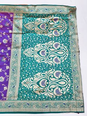 Purple zari woven silk blend saree with blouse piece 2