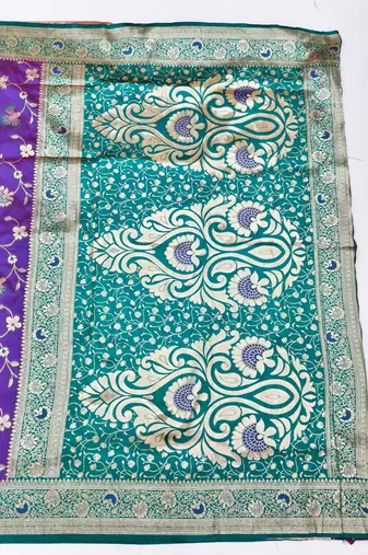 Purple zari woven silk blend saree with blouse piece