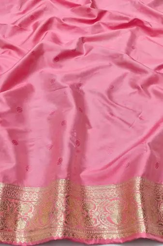Pink zari woven silk blend saree with blouse piece