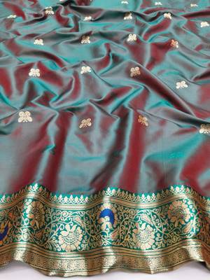 Purple zari woven silk blend saree with blouse piece 4
