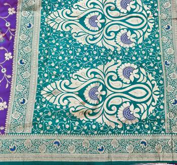 Purple zari woven silk blend saree with blouse piece 5