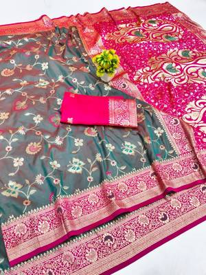 Lavender zari woven silk blend saree with blouse piece 1
