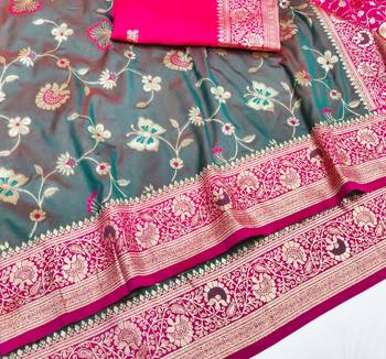 Lavender zari woven silk blend saree with blouse piece 3