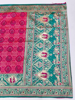 Pink zari woven silk blend saree with blouse piece 2