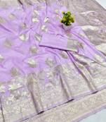 Blue zari woven banarasi silk blend saree with blouse piece