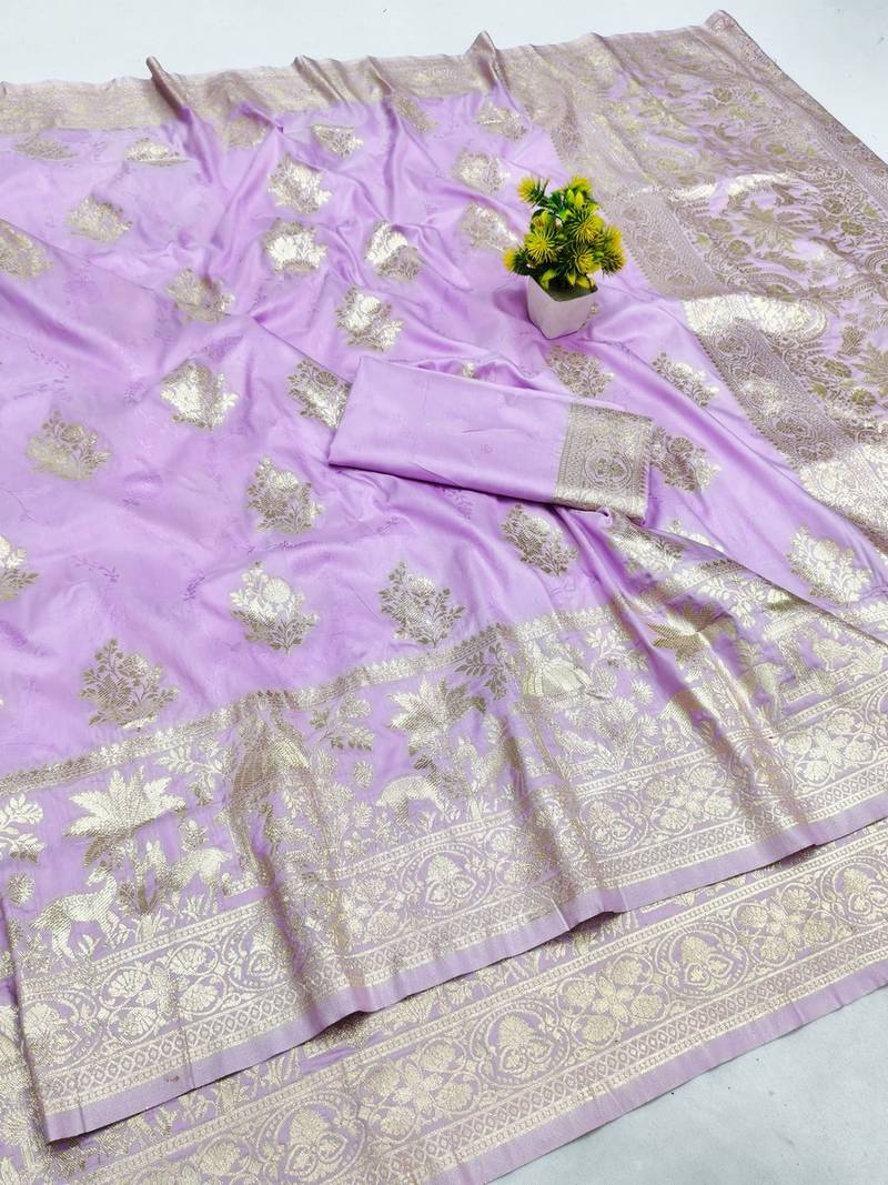 Blue zari woven banarasi silk blend saree with blouse piece