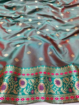 Pink zari woven silk blend saree with blouse piece 4