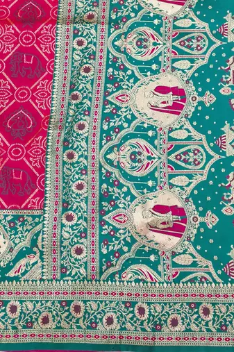 Pink zari woven silk blend saree with blouse piece